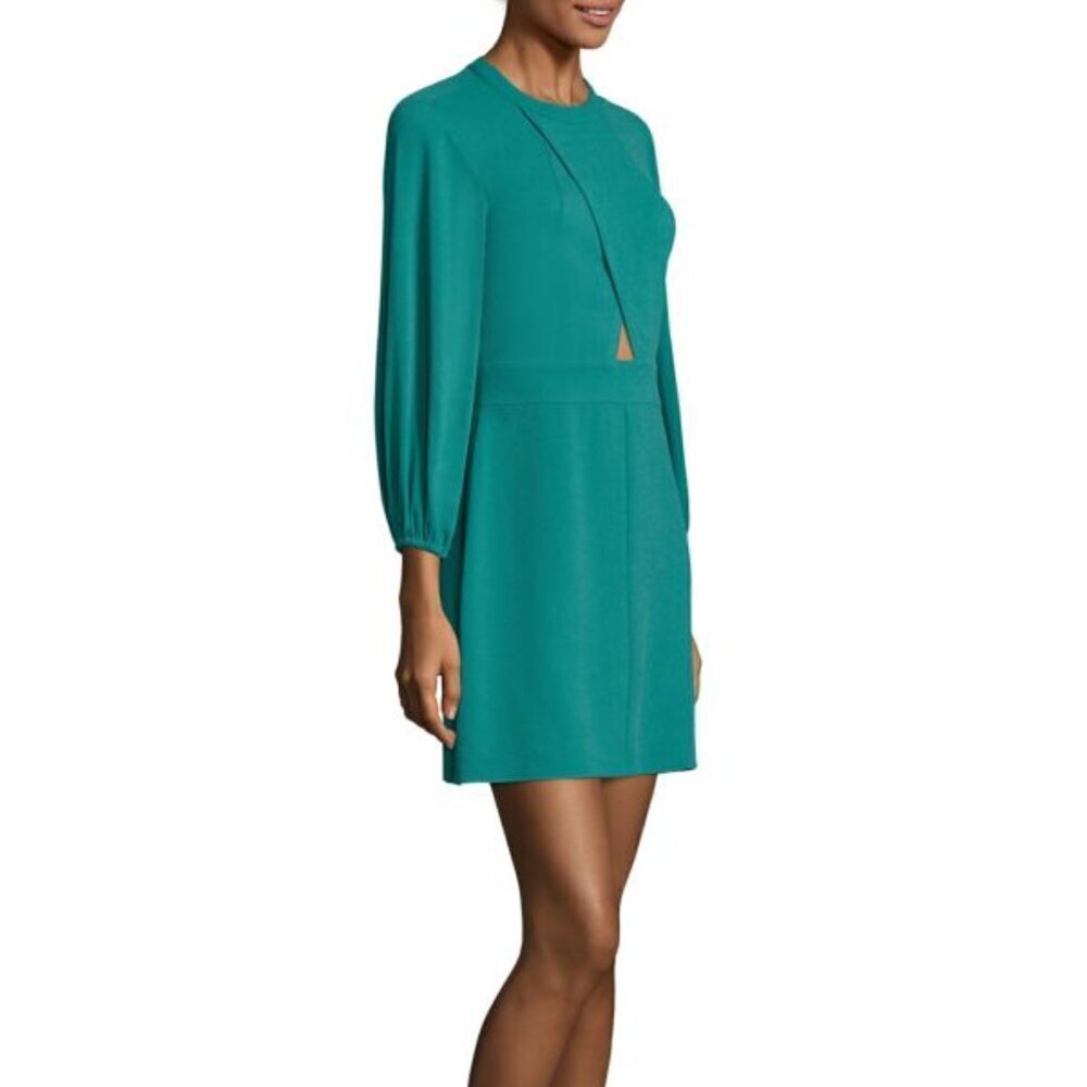 Tibi Savannah cut-out crepe shift dress teal green blue keyhole criss cross 4